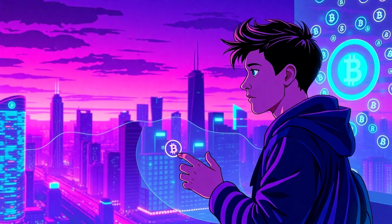 Explore the vibrant world of Crypto with a futuristic city illustrating digital currency trading.